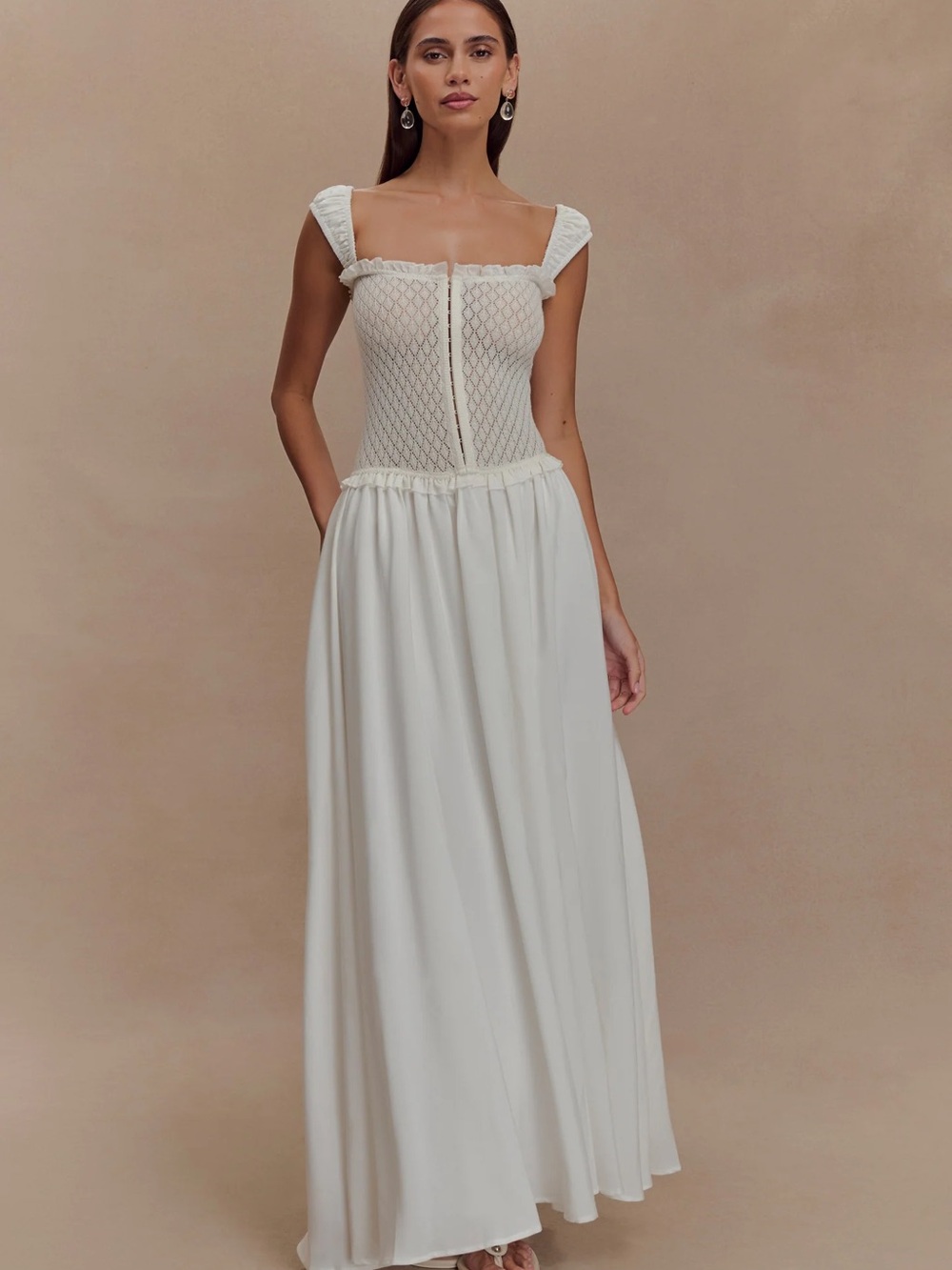 Meshki Tahlia Pointelle Knit Maxi Dress - White XS